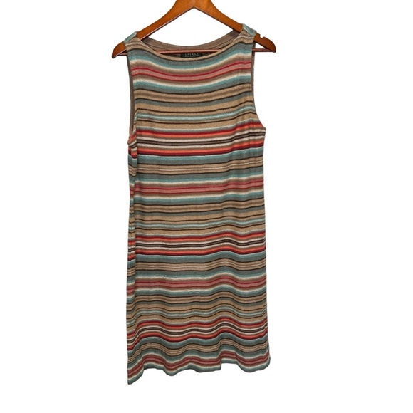 Lauren Ralph Lauren Linen Tan Multi-Colored Striped Sleeveless Sweater Dress - Picture 1 of 15